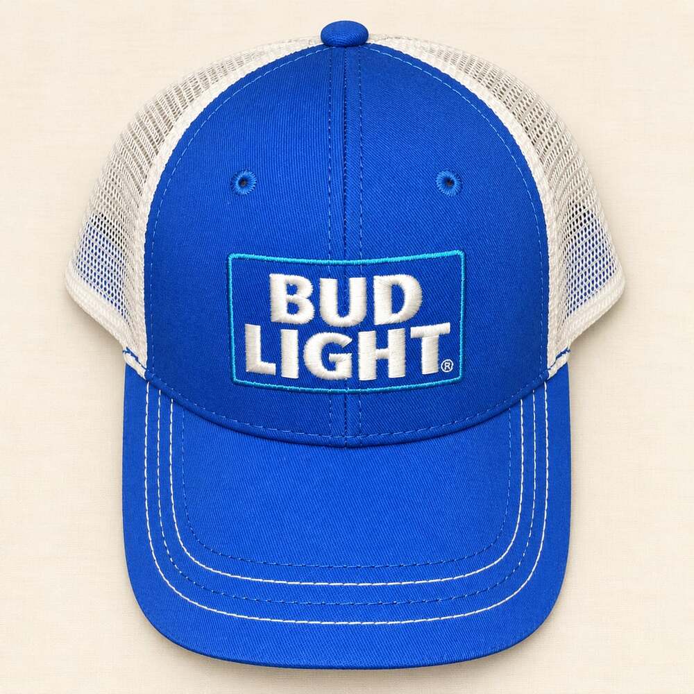 Bud Light Blue White Mesh Trucker Hat Snapback Y2K Beer Merch